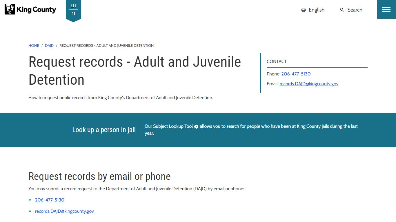 Request records - Adult and Juvenile Detention - King County, Washington